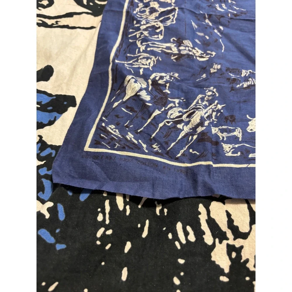 Vintage Blue Western Cowboy Cattle Bandana 100% Cotton Scarf RN 13960